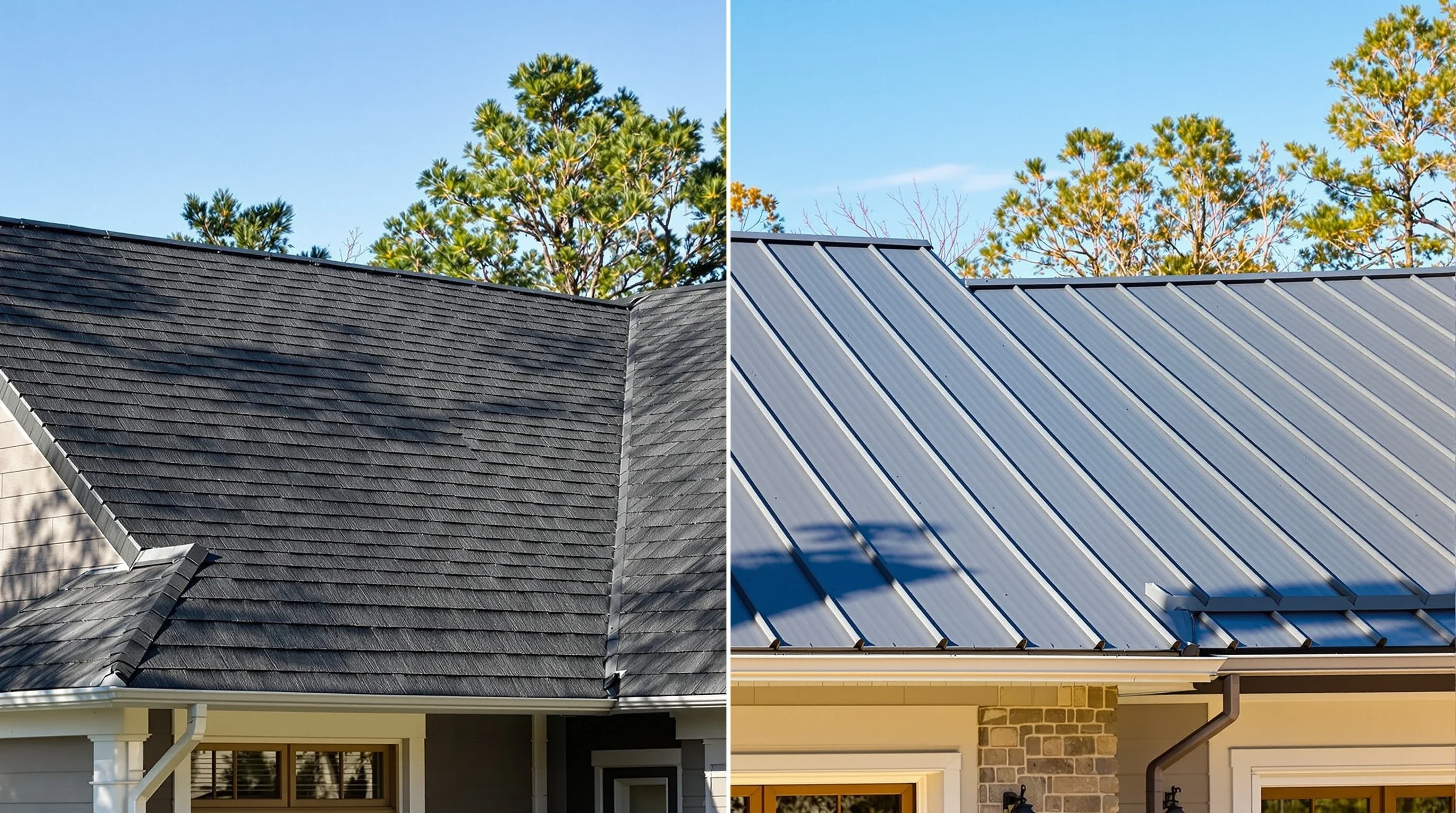 Comparison of asphalt shingle and metal roof on South Carolina home