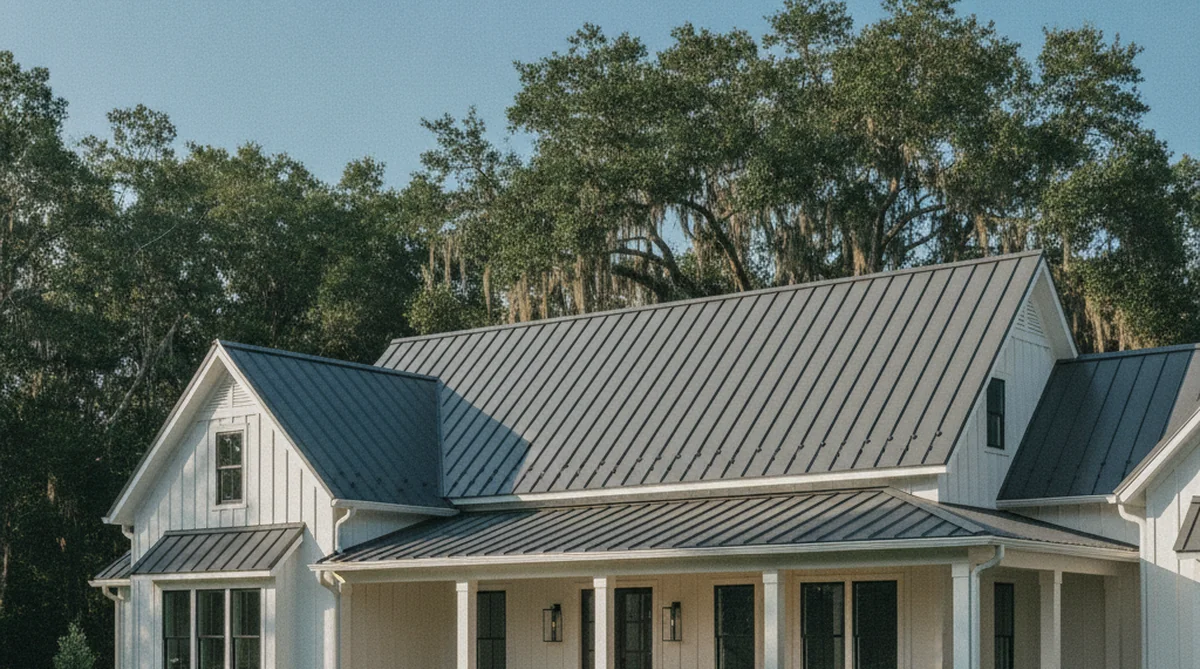 Metal roof with seamless gutters in Summerville SC