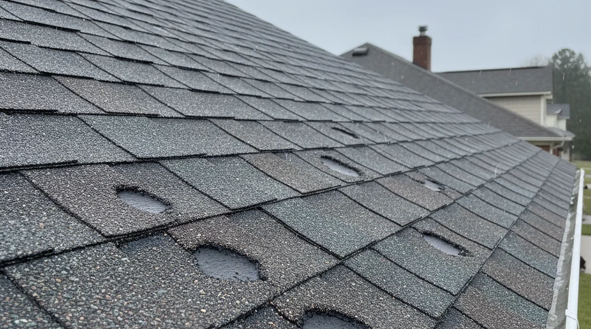 Hail damage on asphalt roof shingles in Orangeburg SC