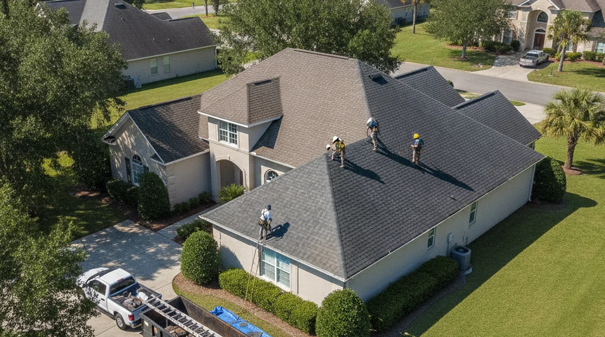 Residential roof replacement in progress in Summerville SC