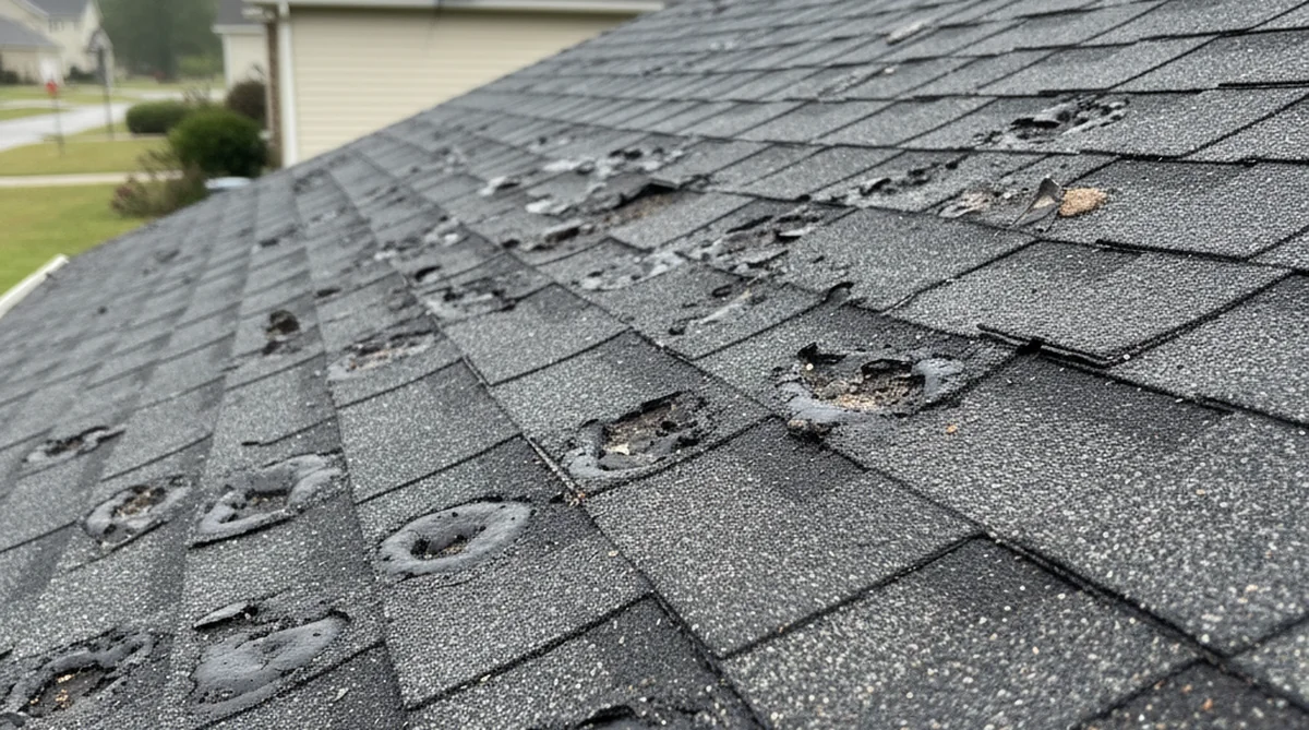 Hail damage on asphalt shingles in Sumter SC
