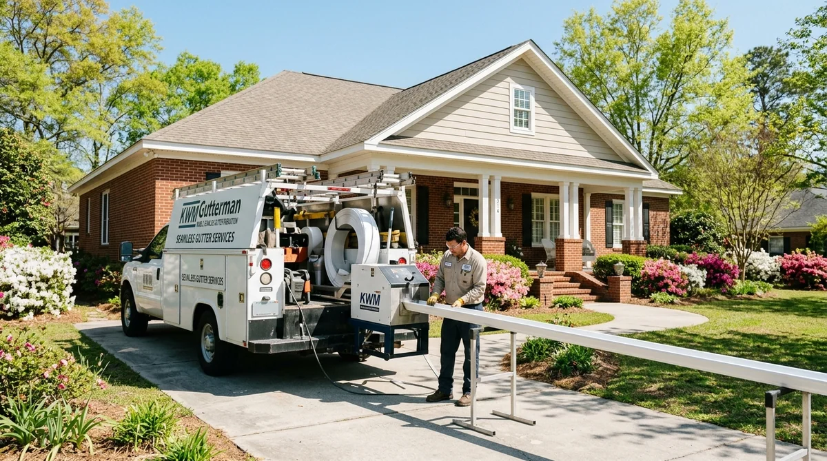 On-site seamless gutter fabrication with KWM machine in Orangeburg